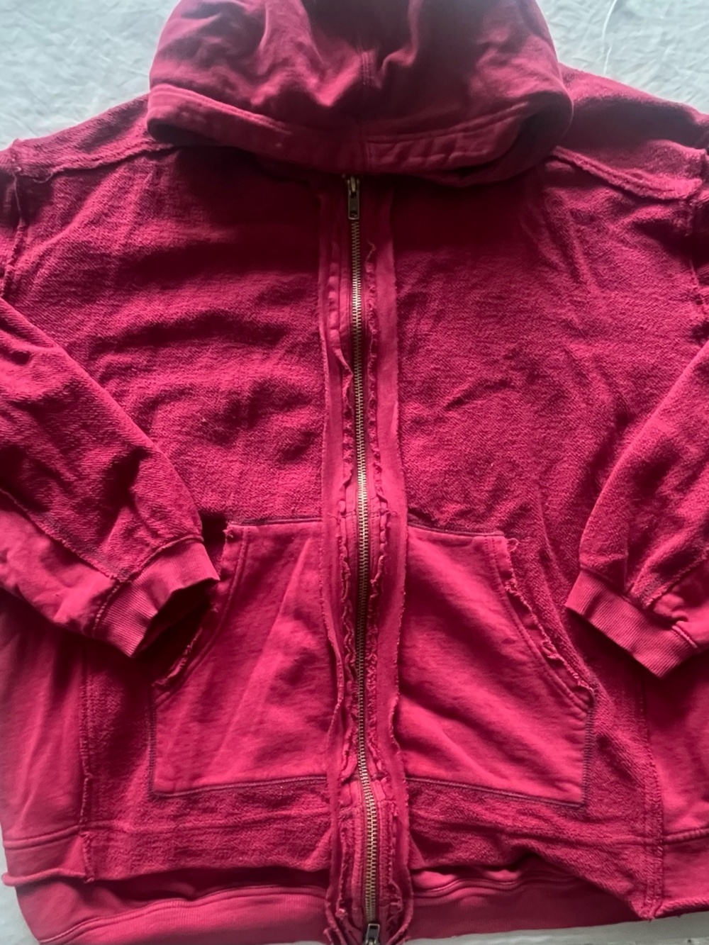 Free People We The Free Camden Hoodie Oversized Raw Hem Women's Red Maroon Large